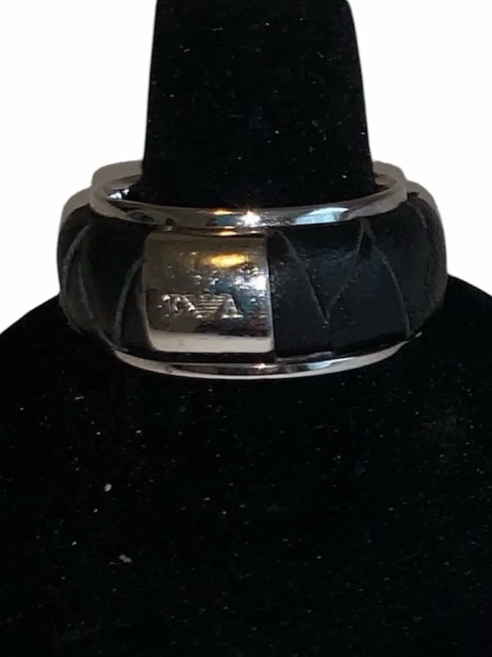 Emporio Armani Black Braided Leather Men's Ring with Silver Accents